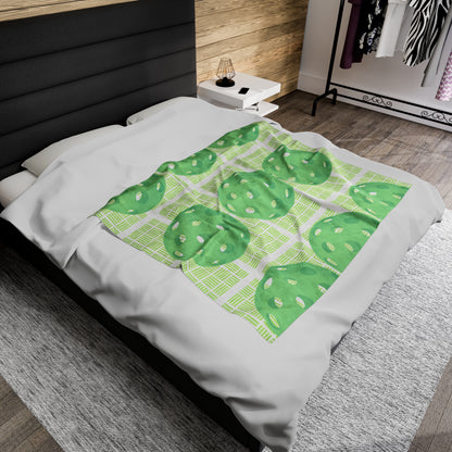 Plush Blanket - Pickleball Design, Small to Extra Large sizes - Gift for Home | green plaid style
