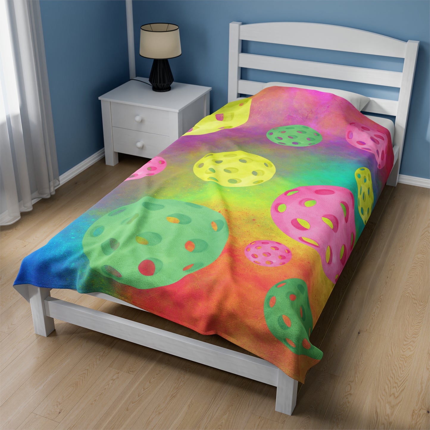 Plush Blanket - Pickleball Design, Small to Extra Large sizes - Gift for Home | floating pickleball multi color style