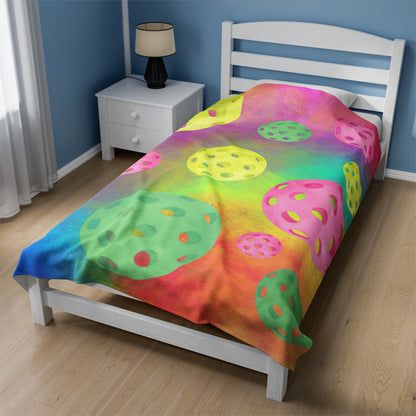 Plush Blanket - Pickleball Design, Small to Extra Large sizes - Gift for Home | floating pickleball multi color style