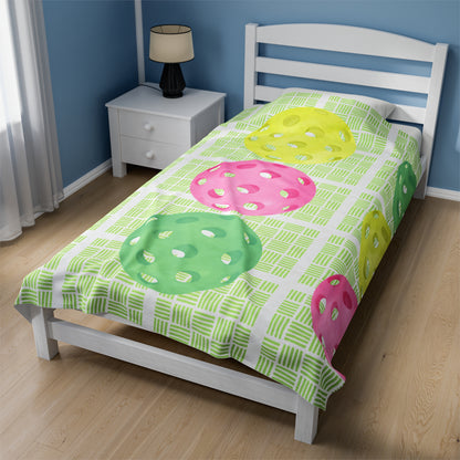 Plush Blanket - Pickleball Design, Small to Extra Large sizes - Gift for Home | multi-colored balls style