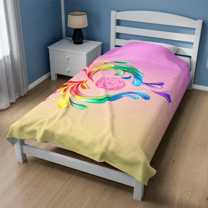 Plush Blanket - Pickleball Design, Small to Extra Large sizes - Gift for Home | swirl heart pickleball style