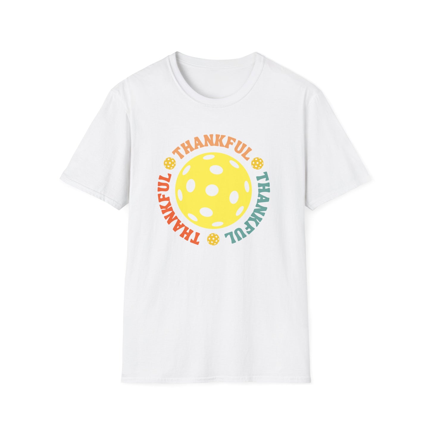 Thankful Pickleball Thanksgiving T-Shirt, Autumn Sports Tee, Fall Gratitude Shirt, Unisex Softstyle Top